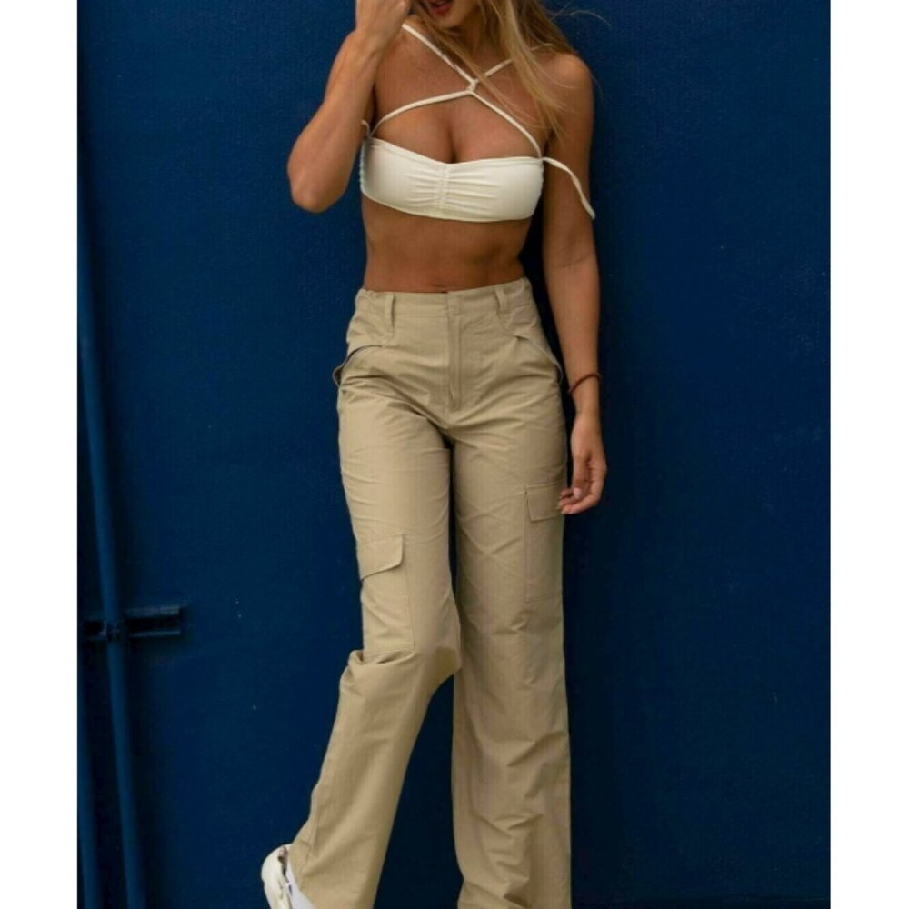 Alo Edge Trousers California Sand Tan Outdoor Hiking Utility Khaki Wide Leg Pant - Picture 9 of 13